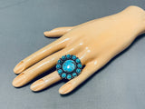 Important Linda Marble Vintage Native American Navajo Satellit Eturquoise Sterling Silver Ring-Nativo Arts