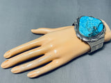 Important Native American Navajo Blue Diamond Turquoise Sterling Silver Bracelet-Nativo Arts