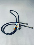 Important Older Vintage Native American Navajo Turquoise Chief Sterling Silver Bolo Tie-Nativo Arts