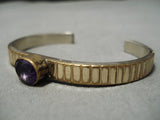 Important Raymond Bennett Vintage Native American Navajo Gold Amethyst Sterling Silver Bracelet-Nativo Arts