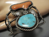 Important Robin's Egg Turquoise Vintage Native American Jewelry Navajo Sterling Silver Coral Bracelet-Nativo Arts