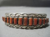 Important Stepping Stone Red Coral Vintage Native American Navajo Sterling Silver Bracelet-Nativo Arts