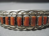 Important Stepping Stone Red Coral Vintage Native American Navajo Sterling Silver Bracelet-Nativo Arts