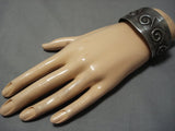 Important Technique Protruding Overlay Vintage Native American Jewelry Navajo Sterling Silver Bracelet-Nativo Arts
