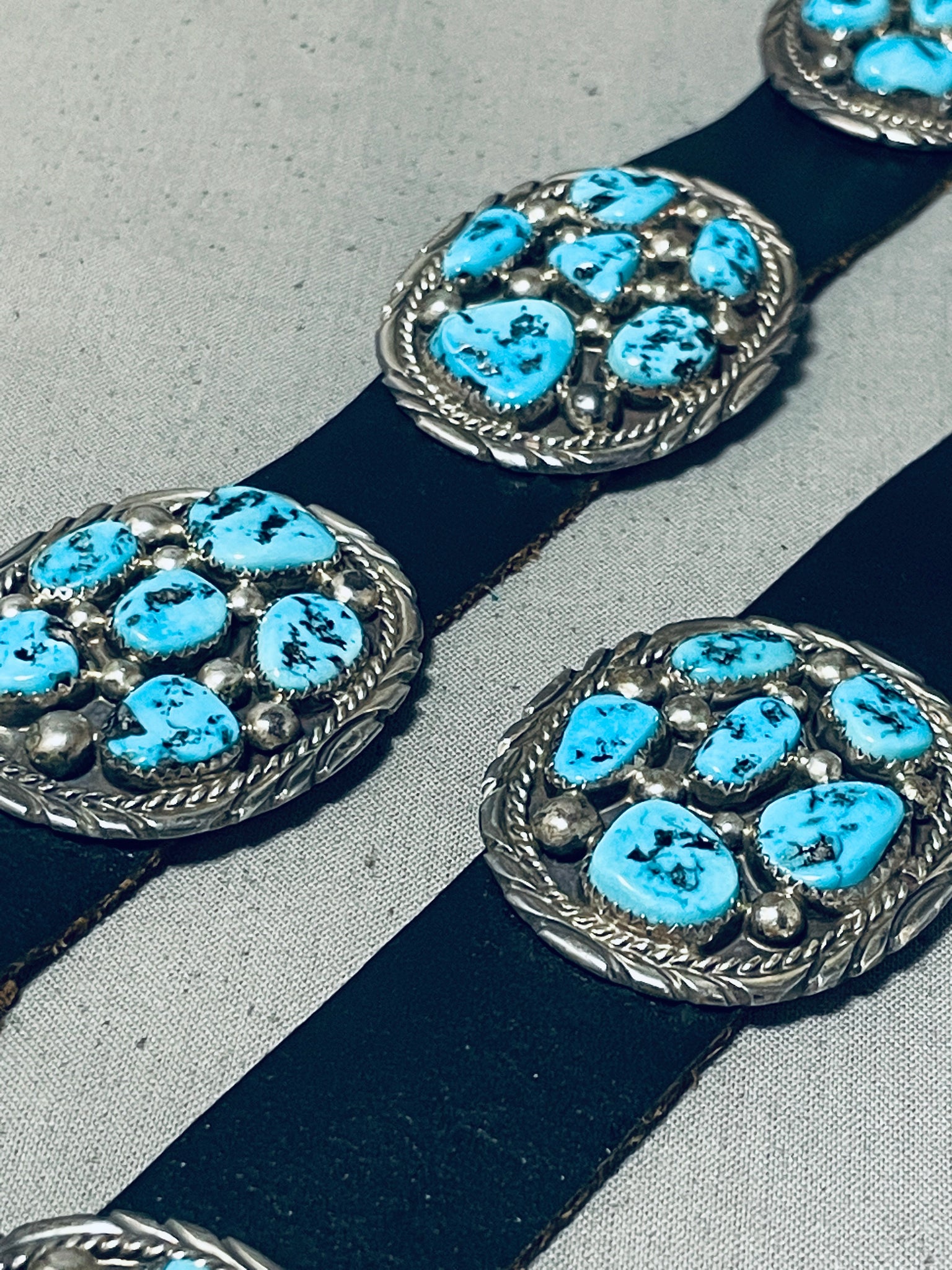 TOMMY MOORE STERLING  Turquoise Concho Leather Belt Turquoise & Sterling Silver Concho Belt at Cummings Carousel main image 4