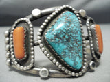 Important Turquoise Vintage Native American Navajo Blue Warrior Mine Sterling Silver Bracelet-Nativo Arts