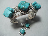 Important Vintage Native American Hopi Turquoise Frog Sterling Silver Bracelet Earrings Set-Nativo Arts