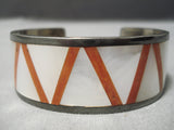 Important Vintage Native American Navajo Anthony Garcia Coral Sterling Silver Bracelet Old-Nativo Arts