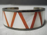 Important Vintage Native American Navajo Anthony Garcia Coral Sterling Silver Bracelet Old-Nativo Arts