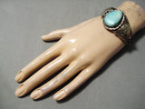 Important Vintage Native American Navajo Apache Turquoise Sterling Silver Bracelet Old-Nativo Arts