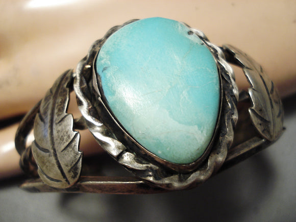 Important Vintage Native American Navajo Apache Turquoise Sterling Silver Bracelet Old-Nativo Arts