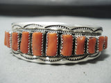 Important Vintage Native American Navajo Coral Signed Sterling Silver Bracelet-Nativo Arts