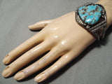 Important Vintage Native American Navajo Gilbert Turquoise Sterling Silver Bracelet Old-Nativo Arts