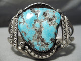 Important Vintage Native American Navajo Gilbert Turquoise Sterling Silver Bracelet Old-Nativo Arts