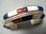 Important Vintage Native American Navajo Larry Castillo Turquoise Inlay Sterling Silver Bracelet-Nativo Arts