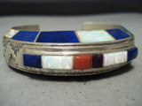 Important Vintage Native American Navajo Larry Castillo Turquoise Inlay Sterling Silver Bracelet-Nativo Arts