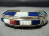Important Vintage Native American Navajo Larry Castillo Turquoise Inlay Sterling Silver Bracelet-Nativo Arts