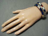Important Vintage Native American Navajo Larry Castillo Turquoise Inlay Sterling Silver Bracelet-Nativo Arts