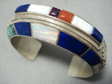 Important Vintage Native American Navajo Larry Castillo Turquoise Inlay Sterling Silver Bracelet-Nativo Arts