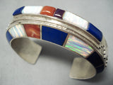 Important Vintage Native American Navajo Larry Castillo Turquoise Inlay Sterling Silver Bracelet-Nativo Arts