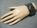 Important Vintage Native American Navajo Morenci Turquoise Sterling Silver Watch Bracelet-Nativo Arts