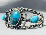 Important Vintage Native American Navajo Old Deposit Morenci Turquoise Sterling Silver Bracelet-Nativo Arts