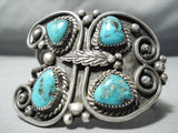 Important Vintage Native American Navajo Pat Chee Heavy Turquoise Sterling Silver Bracelet Old-Nativo Arts