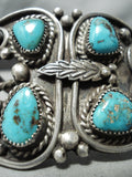 Important Vintage Native American Navajo Pat Chee Heavy Turquoise Sterling Silver Bracelet Old-Nativo Arts