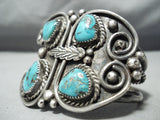 Important Vintage Native American Navajo Pat Chee Heavy Turquoise Sterling Silver Bracelet Old-Nativo Arts
