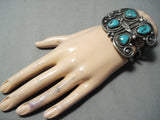 Important Vintage Native American Navajo Pat Chee Heavy Turquoise Sterling Silver Bracelet Old-Nativo Arts