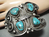 Important Vintage Native American Navajo Pat Chee Heavy Turquoise Sterling Silver Bracelet Old-Nativo Arts
