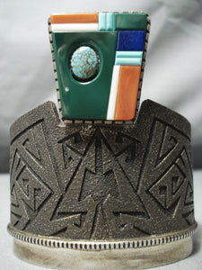 Important Vintage Native American Navajo Richard Tsosie Turquoise Sterling Silver Inlay Bracelet-Nativo Arts