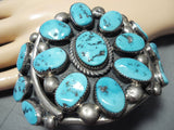 Important Vintage Native American Navajo Roger Skeets Turquoise Cluster Sterling Silver Bracelet-Nativo Arts
