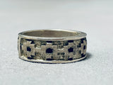 Important Vintage Native American Navajo Sterling Silver Geomtric Hand Carved Ring-Nativo Arts