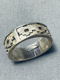 Important Vintage Native American Navajo Sterling Silver Geomtric Hand Carved Ring-Nativo Arts
