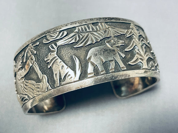 Important Vintage Native American Navajo Sterling Silver Storyteller Bracelet Signed-Nativo Arts