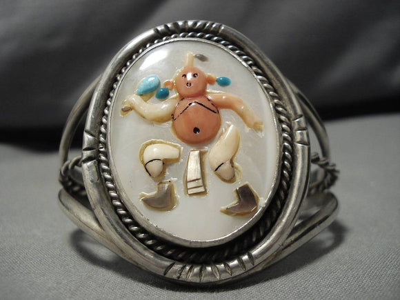 Important Vintage Native American Navajo Zuni Coral Mudhead Sterling Silver Bracelet Old-Nativo Arts