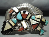 Important Vintage Native American Zuni Alonzo Hustitto Inlay Sterling Silver Bracelet-Nativo Arts