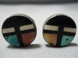 Important Vintage Native American Zuni John Gordan Leek Turquoise Sterling Silver Earrings-Nativo Arts