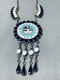 Important Vintage Native American Zuni Turquoise Coral Jet Sterling Silver Sunface Necklace-Nativo Arts