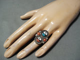 Important Vintage Native American Zuni Turquoise Coral Sterling Silver Sunfaces Ring Old-Nativo Arts