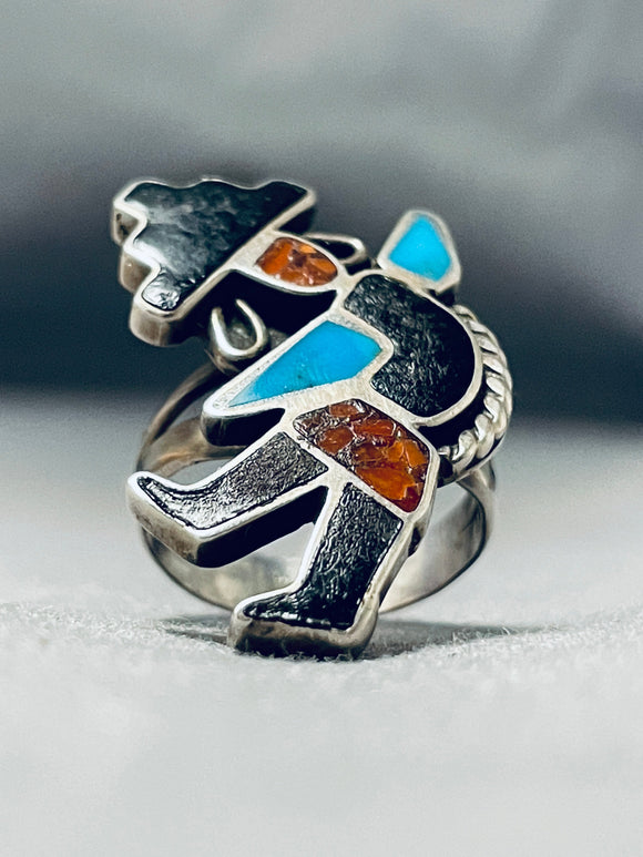 Important Vintage Native American Zuni Turquoise Sterling Silver Rainbow Man Ring-Nativo Arts