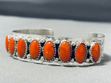 Impressive Native American Navajo Coral Sterling Silver Bracelet Signed G. James-Nativo Arts
