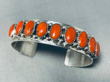 Impressive Native American Navajo Coral Sterling Silver Bracelet Signed G. James-Nativo Arts