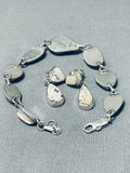 Impressive Native American Navajo Dry Creek Turquoise Sterling Silver Bracelet And Earring Set-Nativo Arts