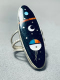 Impressive Native American Navajo Jet Inlay Sterling Silver Ring-Nativo Arts