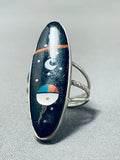 Impressive Native American Navajo Jet Inlay Sterling Silver Ring-Nativo Arts
