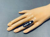 Impressive Native American Navajo Jet Inlay Sterling Silver Ring-Nativo Arts