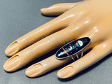 Impressive Native American Navajo Jet Inlay Sterling Silver Ring-Nativo Arts