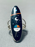 Impressive Native American Navajo Jet Inlay Sterling Silver Ring-Nativo Arts
